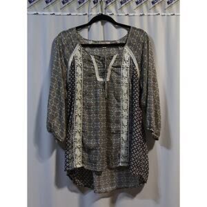 Christopher Banks Women's 1X Sheer Motif Laced Peasant Tunic Top
